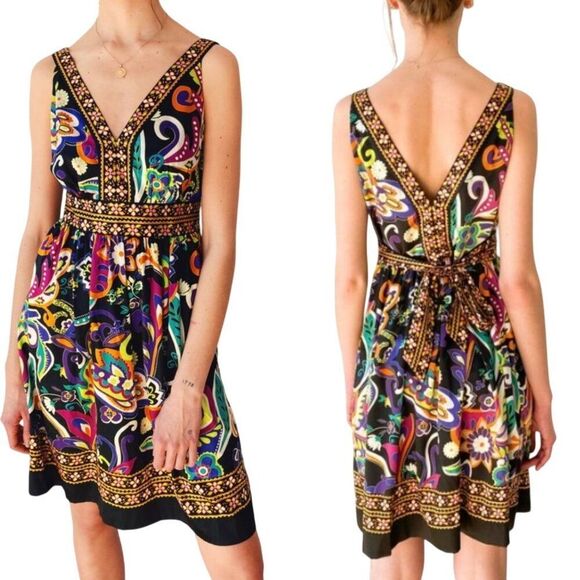 Whimsical Multicolor Silky Mini Dress Sz S Tie Waist Fairycore Party Vibrant - Picture 12 of 12